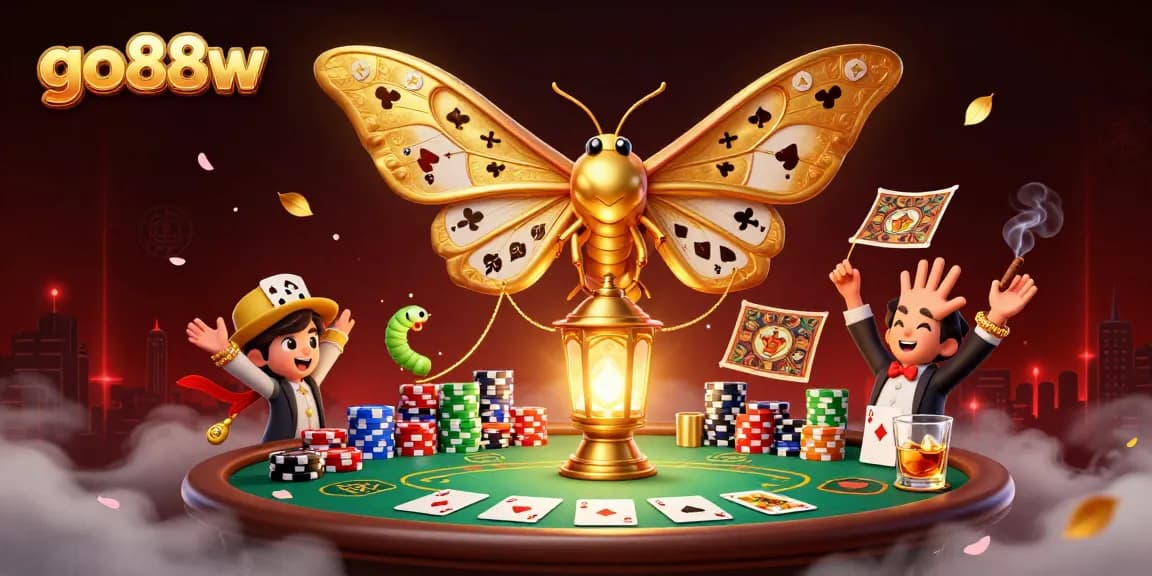 Dive into the thrilling world of go88w, with dynamic casino scenes and rich, vibrant elements showcasing poker excitement.