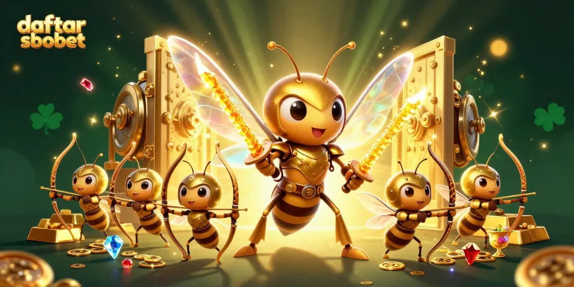Engage with daftar sbobet through vibrant 3D cartoon action featuring a golden hornet and rich casino elements.