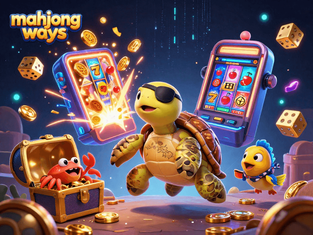 Engage in Mahjong Ways with vibrant slot machine scenes and exciting characters exploring treasure.