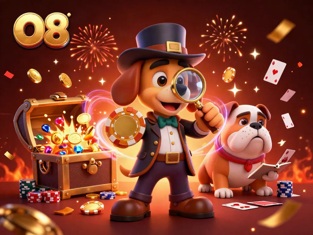 Engage in thrilling gameplay at O8 with a detective unraveling casino mysteries amidst treasure and poker.