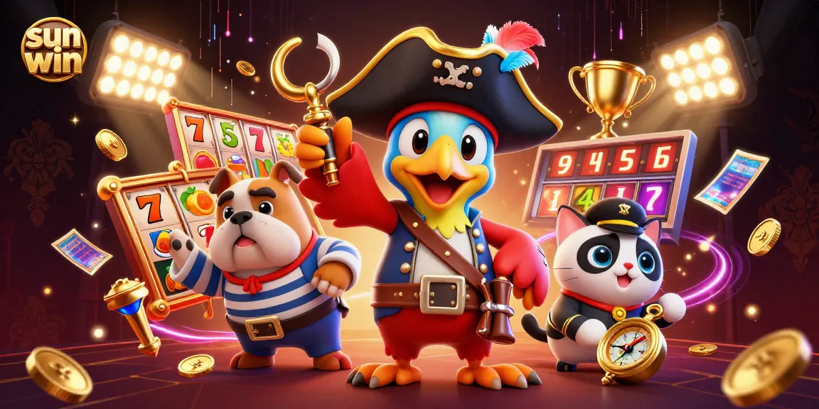 Experience thrilling sun win excitement with pirates and slot jackpots in this dynamic 3D illustration.