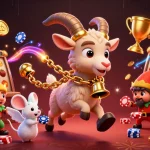 Dhani win showcases a vibrant 3D scene with characters amid lottery slots and dynamic gaming elements.