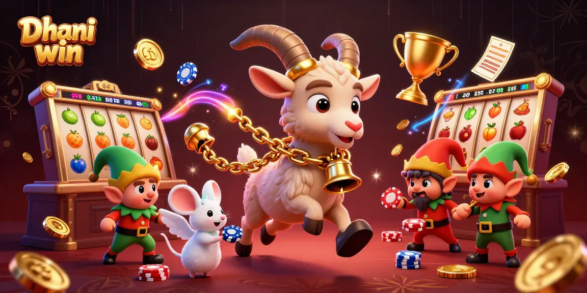Dhani win showcases a vibrant 3D scene with characters amid lottery slots and dynamic gaming elements.