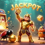 Experience the thrill of QS88 with vibrant gaming illustrated by a roaring jackpot and lively characters.