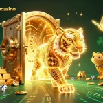 Experience exciting wins at australianonlinecasino with a golden tiger in a digital casino setting.