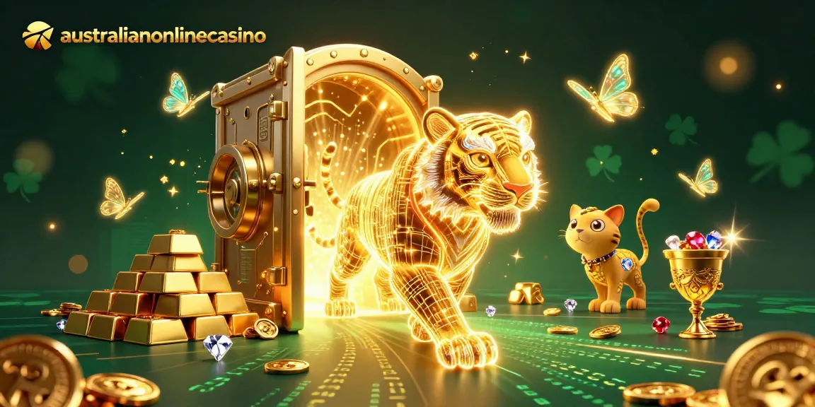 Experience exciting wins at australianonlinecasino with a golden tiger in a digital casino setting.