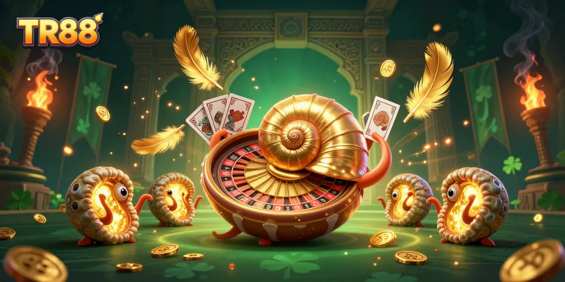 TR88 captivates gamblers in a vibrant scene with a giant nautilus roulette and glowing ammonite companions.